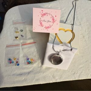 NWT Silver Locket Necklace with Colorful Charms design your own necklace!